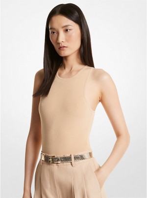 Body Damskie Michael Kors Ribbed Stretch Knit Racerback Bodysuit BUFF | PL1458UZL