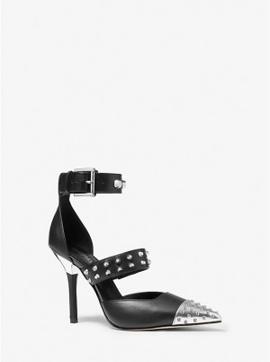 Botki Na Obcasie Damskie Michael Kors Amal Astor Stud Sandal BLACK/SILVER | PL1718UZO