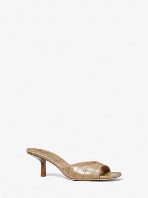 Botki Na Obcasie Damskie Michael Kors Anita Crocodile Embossed Leather Sandal SAND | PL1719ILP