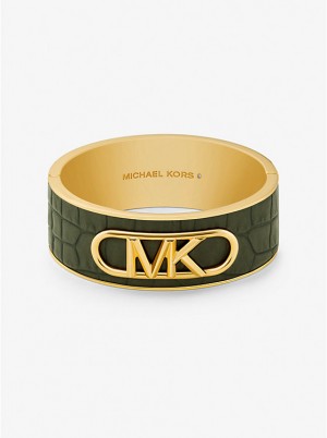 Bransoletka Bangle Damskie Michael Kors Precious Metal-Plated Brass and Crocodile Embossed Empire Logo Zielone | PL1498YXT