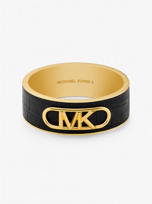 Bransoletka Bangle Damskie Michael Kors Precious Metal-Plated Brass and Crocodile Embossed Empire Logo Czarne | PL1500RVU