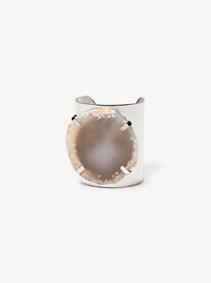 Bransoletka Damskie Michael Kors Precious Metal-Plated Brass and Agate Cuff SILVER/TAUPE | PL1517FDB