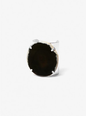 Bransoletka Damskie Michael Kors Precious Metal-Plated Brass and Agate Cuff BLACK/SILVER | PL1518GSN