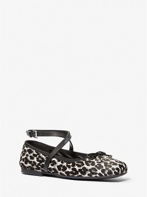 Buty Płaskie Damskie Michael Kors Collette Leopard Print Calf Hair Ballet Czarne | PL1685MQE