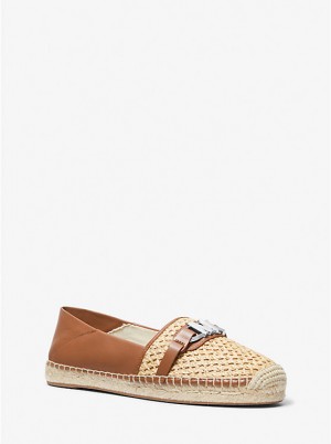 Buty Płaskie Damskie Michael Kors Ember Leather and Straw Espadrille NATURAL/LUGGAGE | PL1689VRU