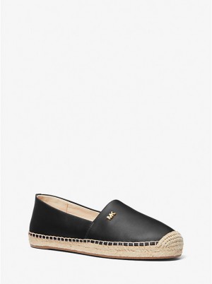 Buty Płaskie Damskie Michael Kors Kendrick Leather Slip-On Espadrille Czarne | PL1692ZUP