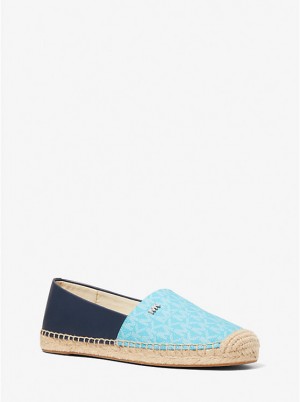 Buty Płaskie Damskie Michael Kors Kendrick Logo and Leather Slip-On Espadrille Niebieskie | PL1694KOS