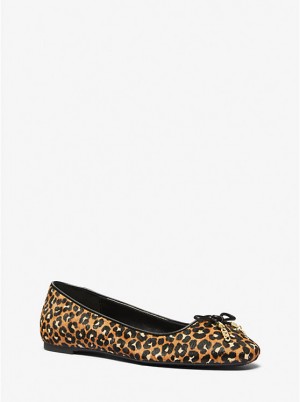 Buty Płaskie Damskie Michael Kors Nori Leopard Print Calf Hair Ballet Czarne | PL1700SGK