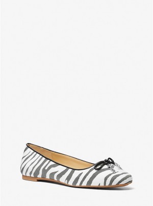 Buty Płaskie Damskie Michael Kors Nori Zebra Jacquard Ballet Czarne | PL1702PJZ