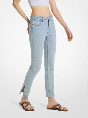 Jeansy Damskie Michael Kors Low-Rise Denim Split-Hem Niebieskie Niebieskie | PL1420XYI