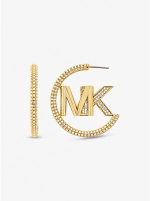 Kolczyki Damskie Michael Kors Precious Metal-Plated Brass Pavé Logo Hoop Złote | PL1545AHN