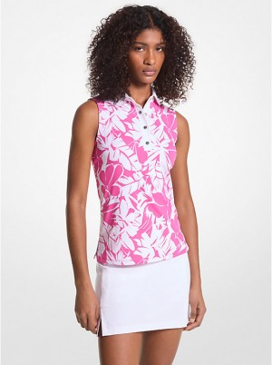 Koszulka Polo Damskie Michael Kors Golf Palm Print Tech Performance Sleeveless CERISE | PL1464DFN