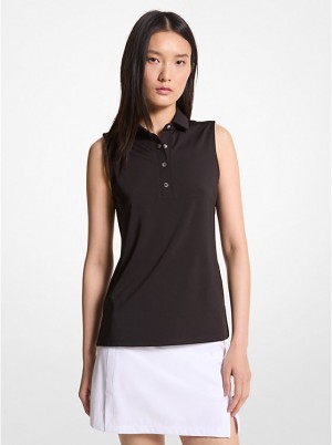 Koszulka Polo Damskie Michael Kors Golf Tech Performance Sleeveless Czarne | PL1466GSM