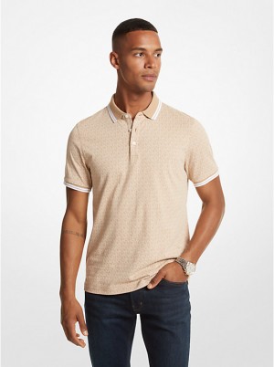 Koszulka Polo Męskie Michael Kors Greenwich Logo Print Cotton Jersey Khaki | PL2206MQA