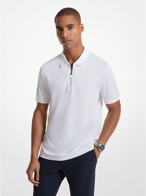 Koszulka Polo Męskie Michael Kors Striped Tech Performance Zip-Up Białe | PL2210CTG