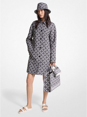 Kurtka Damskie Michael Kors Empire Logo Jacquard Balmacaan Coat BLACK/WHITE | PL1363HAT