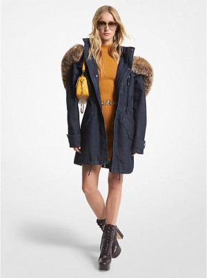 Kurtka Damskie Michael Kors Faux Fur Trim Denim Anorak RINSE | PL1369CTA