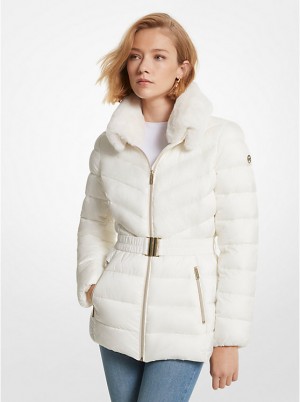 Kurtka Damskie Michael Kors Faux Fur Trim Quilted Nylon Packable Puffer BONE | PL1370VRS