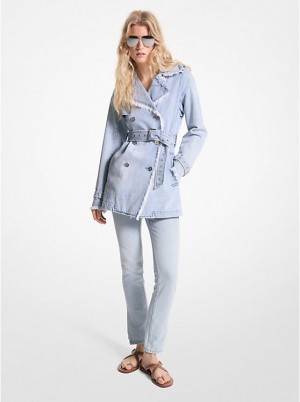 Kurtka Damskie Michael Kors Frayed Denim Trench Coat Niebieskie Niebieskie | PL1378CTZ