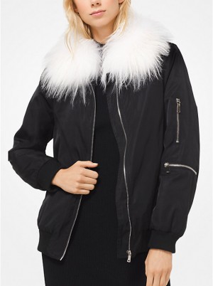 Kurtka Damskie Michael Kors Goat Hair Collar Bomber Czarne | PL1380ZUC