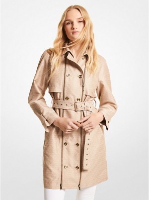 Kurtka Damskie Michael Kors Logo Jacquard Double-Zip Trench Coat Khaki | PL1389AHR