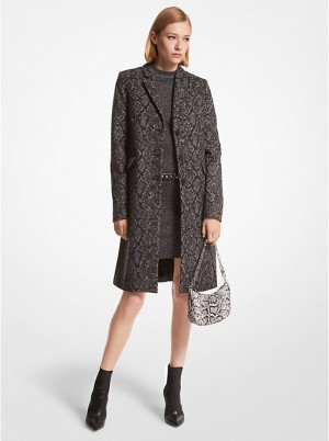 Kurtka Damskie Michael Kors Metallic Snake Jacquard Coat BLACK/SILVER | PL1393UZI