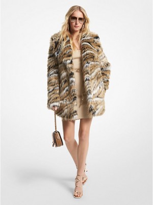 Kurtka Damskie Michael Kors Metallic Tiger Jacquard Faux Fur Coat Khaki | PL1394YXO