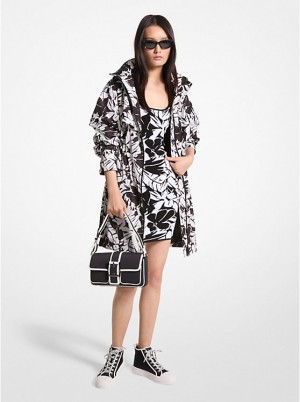 Kurtka Damskie Michael Kors Palm Print Woven Anorak BLACK/WHITE | PL1397EBS