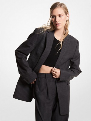 Kurtka Damskie Michael Kors Pinstripe Stretch Wool Blazer DERBY HEATHER | PL1401WNH