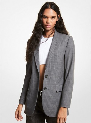 Kurtka Damskie Michael Kors Striped Stretch Wool Boyfriend Blazer Niebieskie | PL1414GSW