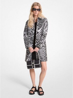 Kurtka Damskie Michael Kors Zebra Print Cotton Twill Balmacaan BLACK/WHITE | PL1417KOT