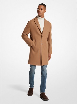 Kurtka Męskie Michael Kors Kensington Woven Coat CAMEL | PL2188OKZ