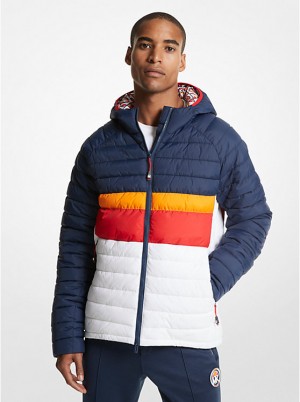 Kurtka Męskie Michael Kors MK x ellesse Breckenridge Color-Blocked Quilted Nylon Puffer DRESS BLUES | PL2192DFB