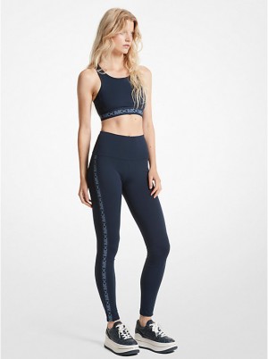 Legginsy Damskie Michael Kors Recycled Nylon Blend Empire Logo Tape MIDNIGHTBLUE | PL1423BEA