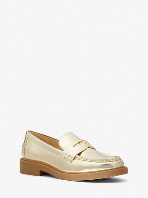 Loafersy Damskie Michael Kors Eden Metallic Leather Złote | PL1707TCN