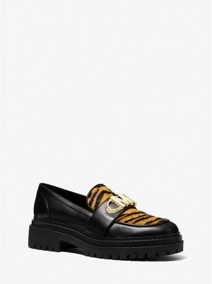 Loafersy Damskie Michael Kors Parker Tiger Print Calf Hair and Leather MARIGOLD | PL1714EBT