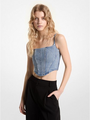 Najfatalniejszy Damskie Michael Kors Stretch Denim Bustier Niebieskie Niebieskie | PL1494PJQ