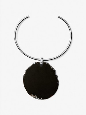 Naszyjnik Damskie Michael Kors Precious Metal-Plated Brass and Agate Collar BLACK/SILVER | PL1557WNP