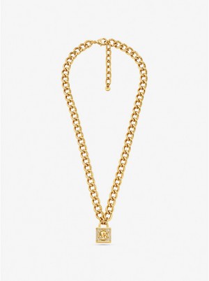 Naszyjnik Damskie Michael Kors Precious Metal-Plated Brass Pavé Lock Złote | PL1563ILH