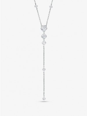 Naszyjnik Damskie Michael Kors Precious Metal-Plated Sterling Silver Cubic Zirconia Lariat Srebrne | PL1570GSV