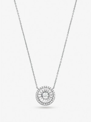 Naszyjnik Damskie Michael Kors Precious Metal-Plated Sterling Silver Pavé Halo Srebrne | PL1572JPN