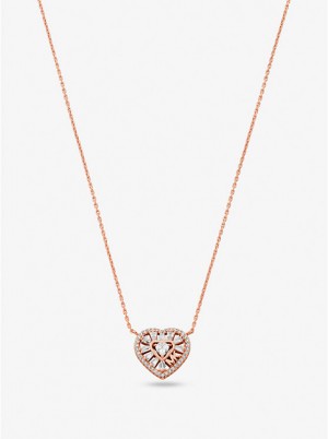 Naszyjnik Damskie Michael Kors Precious Metal-Plated Sterling Silver Pavé Heart Różowe Złote | PL1574LIM