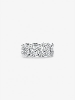 Pierścionki Damskie Michael Kors Precious Metal-Plated Sterling Silver Pavé Curb Link Srebrne | PL1579BET