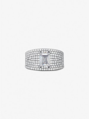 Pierścionki Damskie Michael Kors Precious Metal-Plated Sterling Silver Pavé Signet Srebrne | PL1580NWY