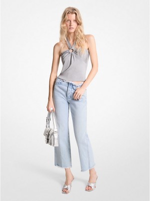 Podkoszulka Damskie Michael Kors Metallic Stretch Knit Cutout Halter Tank Srebrne | PL1480BEF