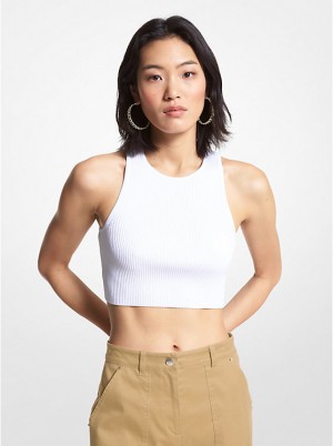 Podkoszulka Damskie Michael Kors Ribbed Recycled Viscose Blend Cropped Białe | PL1481VRG