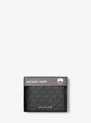 Portfel Męskie Michael Kors Harrison Logo Billfold With Passcase Czarne | PL2158CTJ