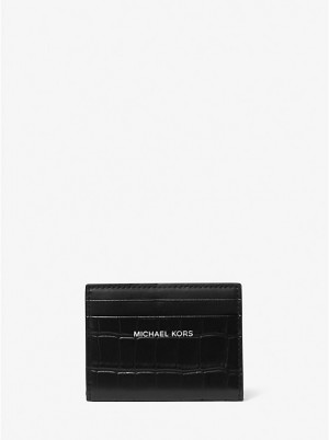 Portfel Męskie Michael Kors Hudson Crocodile Embossed Leather Bifold Czarne | PL2159XYK