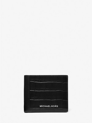 Portfel Męskie Michael Kors Hudson Crocodile Embossed Leather Billfold Czarne | PL2160ZUL