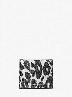 Portfel Męskie Michael Kors Hudson Leopard Logo Billfold Czarne | PL2163JPC